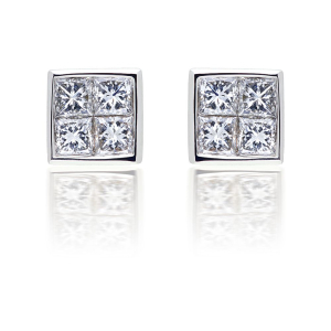 Natural And Lab Grown Princess Cut Diamond Cluster Earrings Set