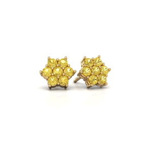 3.00 Carat Yellow Diamond Flower Style Cluster Earrings