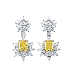 10.00 Carat Marquise Diamond Set And Cushion Shaped Yellow Diamond Designer Earrings