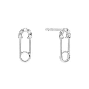 0.10 Carat Round Natural Prong Setting Diamond Safety Pin Designed Earrings
