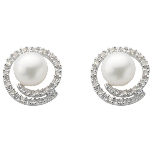 6.5 mm Designer Pearl Earrings With Natural Round Diamond Sets