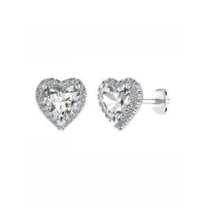 Three Prong Heart Shape Halo Earring available Gold 