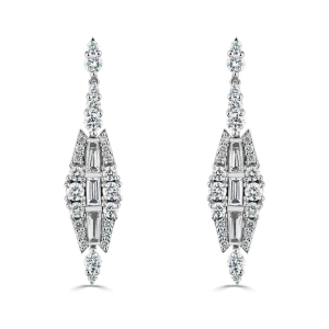 1.75 Carat Reflect Style Natural Emerald And Round Shaped Diamond Earrings