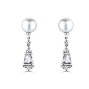 0.70 Carat Reflection Pearl Drop Earrings With Mixed Shaped Diamonds