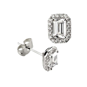 0.60 and 1.00 Carat Classic Emerald Cut Diamond Halo Stud Earrings