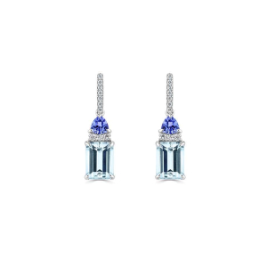 3.60 Carat Aquamarine And Tanzanite Gemstone With Round Diamond Set Drop Earrings