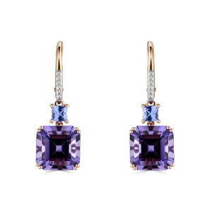 0.39 Carat Tanzanite And Amethyst With Round Diamond Drop Earrings 