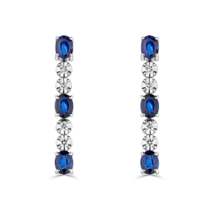 1.39 Carat Oval Shaped Blue Sapphire,Ruby,Emerald And Pink Sapphire Stone With Round Diamond Set Earrings