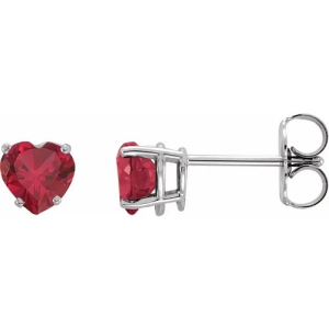 Helori 0.52 Carat Natural Ruby Heart cut 4 Prong Set  Diamond Earrings