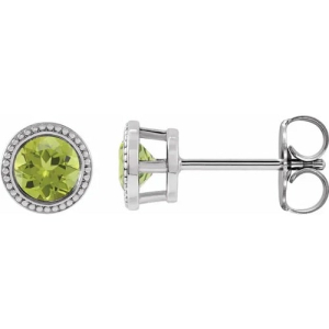 Firouz 0.52 Carat Peridot Round cut Bezel Set  Diamond Earrings