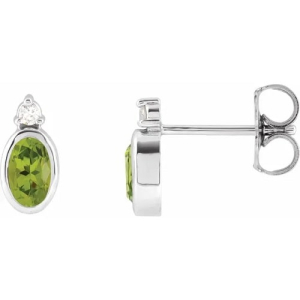 Finepopla 0.32 Carat Peridot Oval cut Bezel Set  Diamond Earrings