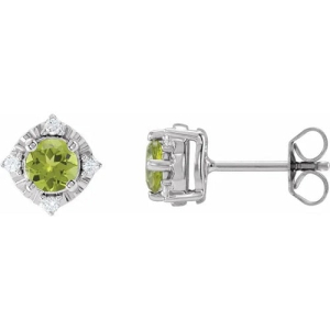 Floryfel 1.08 Carat Peridot Round cut 4 Prong Set  Diamond Earrings