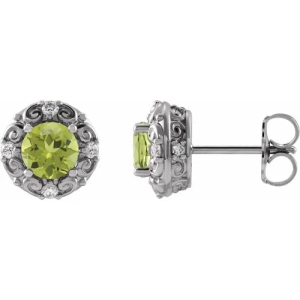 Fluri 1.24 Carat Peridot Round cut 4 Prong Set  Diamond Earrings