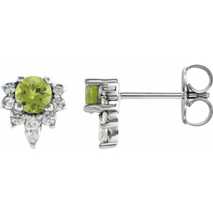 Fleet 0.58 Carat Peridot Round cut 4 Prong Set  Diamond Earrings