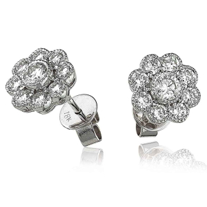 1.10 Carat Natural Round Flower Style Diamond Halo Stud Earrings