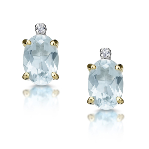 Graycn 1.00 Carat Aquamarine Oval cut 4 Prong Set  Diamond Earrings