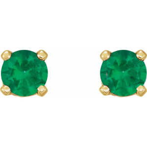0.16 Carat Prong Setting Round Shaped Green Emerald Gemstone Earrings