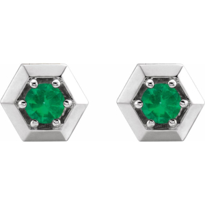 0.30 Carat Round Shaped Geometric Styled Green Emerald Earring
