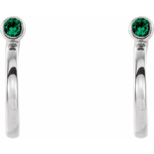 0.30 Carat Round Shaped Huggie J Hoop Green Emerald Earring