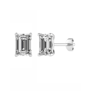 Classic Style 4 Prong Emerald Cut Diamond Stud Earring are available in gold 