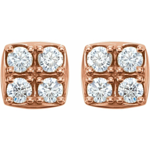 Fantasia Natural Rose Gold 4 Prong Set Cluster Diamond Earrings