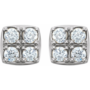 Fantasia Natural Round cut 4 Prong Set  Cluster Diamond Earrings
