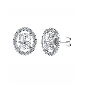 Oval Diamond Halo Earring In White/Yellow And Rose Gold