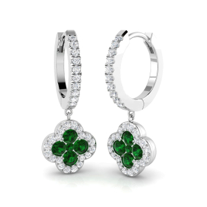 Isabella Emerald Silver Prong Set Drop Diamond Earrings