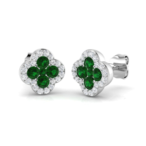 Charlatte Emerald Rose Gold Prong Set  Diamond Earrings