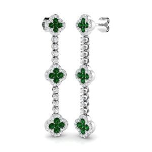Freya Emerald Silver Prong Set Drop Diamond Earrings