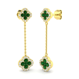 Sienna Emerald Silver Prong Set Drop Diamond Earrings