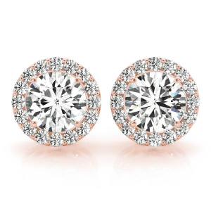 Rita Lab-Created Rose Gold 3 prong Halo Diamond Earrings