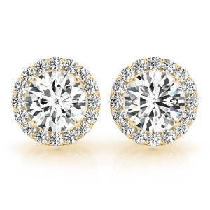 Rita Lab-Created Yellow Gold 3 prong Halo Diamond Earrings