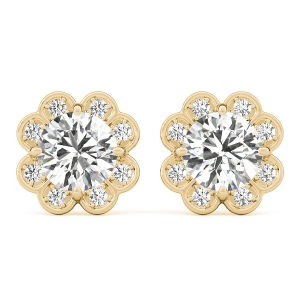 Eeva Lab-Created Yellow Gold Halo Diamond Earrings