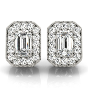 Egle 0.25 - 1.50 Carat Natural Emerald cut Halo Diamond Earrings