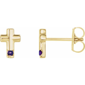 Petriciya Yellow Gold Channel Set Amethyst Diamond Earrings