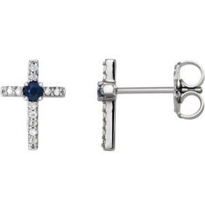 Rose Blue 4 Prong Sapphire Diamond Earrings