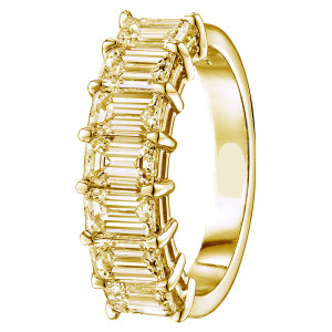 2.50 Carat Emerald Cut Fancy Yellow Diamond Half Eternity Ring with Claw Set