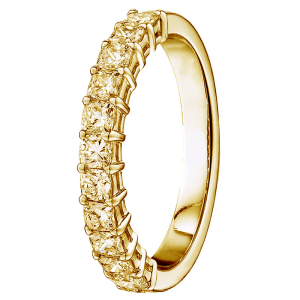 2.50 Carat Cushion Cut Fancy Yellow Diamond Half Eternity Ring with Claw Set