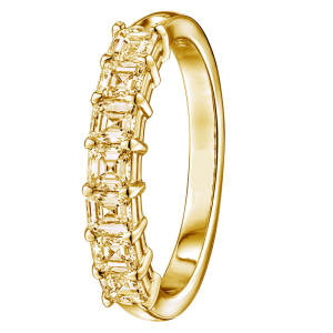 2.50 Carat Asscher Cut Fancy Yellow Diamond Half Eternity Ring with Claw Set
