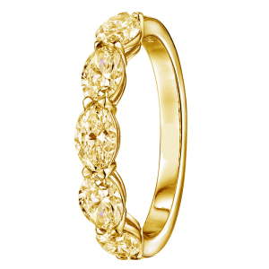 1.00 - 2.00 Carat Horizontal Oval Cut Fancy Yellow Diamond Half Eternity Ring with Claw Set