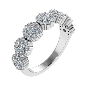 1.00 Carat Round Diamonds Fancy Floral Half Eternity Ring with Micro Claw Set