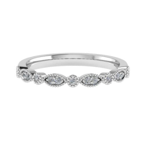 0.15 Carat Grain and Rubover Set Round Diamond Vintage Half Eternity Ring in Rounded Flat Profile