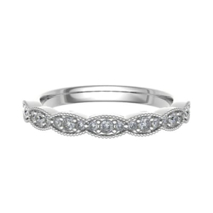 0.15 Carat Grain Set Round Diamond Vintage Half Eternity Ring in Rounded Flat Profile