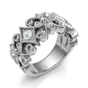 0.30 Carat Grain Set Round Diamond Floral Vintage Half Eternity Ring