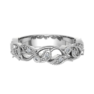 0.10 Carat Grain and Rubover Set Round Diamond Floral Vintage Half Eternity Ring