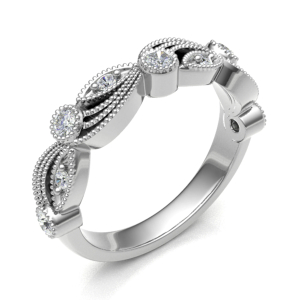 0.20 Carat Round Diamond Vintage Floral Half Eternity Ring With Grain & Rubover Set