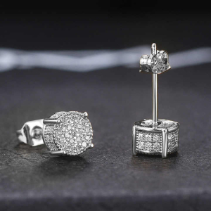 Lab-Created Round cut Pave Set Men's Diamond Earrings