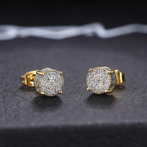 Lab-Created Yellow Gold Pave Set Men's Diamond Earrings