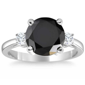 Patriciya Black Diamond Rose Gold 4 Prong Side Stone Engagement Ring